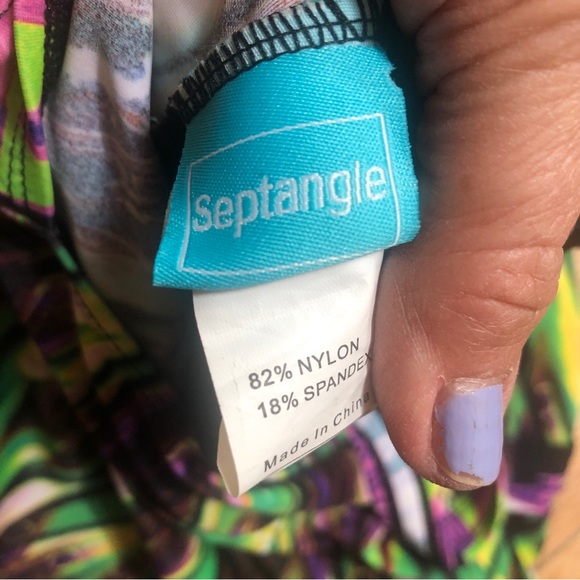 NWOT Rare Septangle V Neck Jeweltone One Piece Swimsuit Slimming Swimdress Sz 14 - Picture 6 of 9